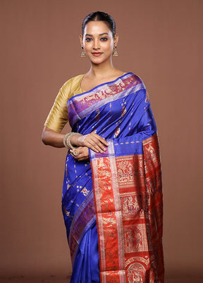Blue Handloom Swarnachuri Pure Silk Saree With Blouse Piece