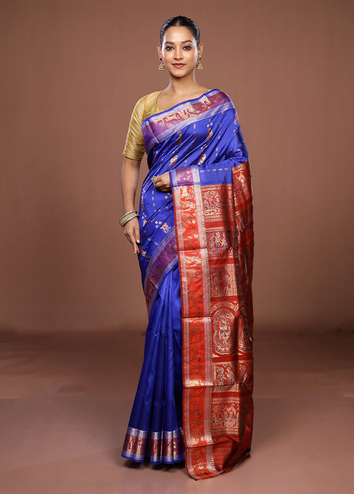 Blue Handloom Swarnachuri Pure Silk Saree With Blouse Piece