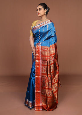 Blue Handloom Swarnachuri Pure Silk Saree With Blouse Piece