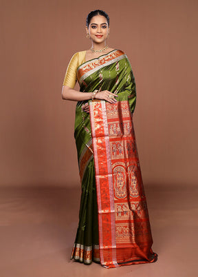 Orange Handloom Swarnachuri Pure Silk Saree With Blouse Piece