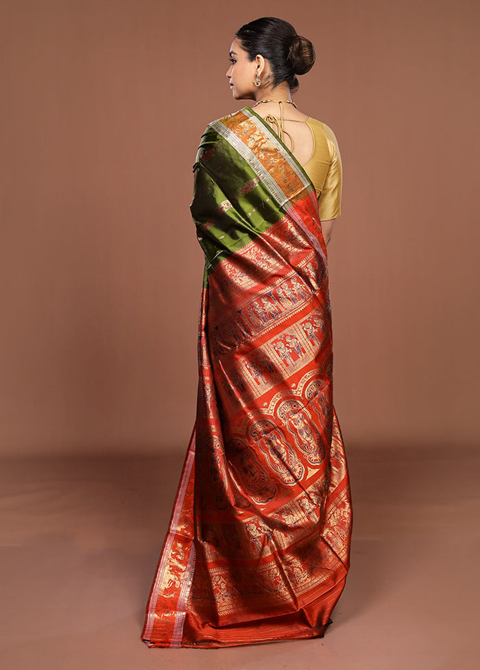 Orange Handloom Swarnachuri Pure Silk Saree With Blouse Piece