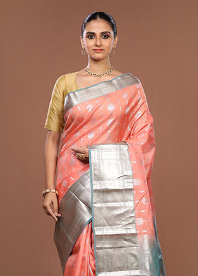 Pink Handloom Kanjivaram Pure Silk Saree With Blouse Piece