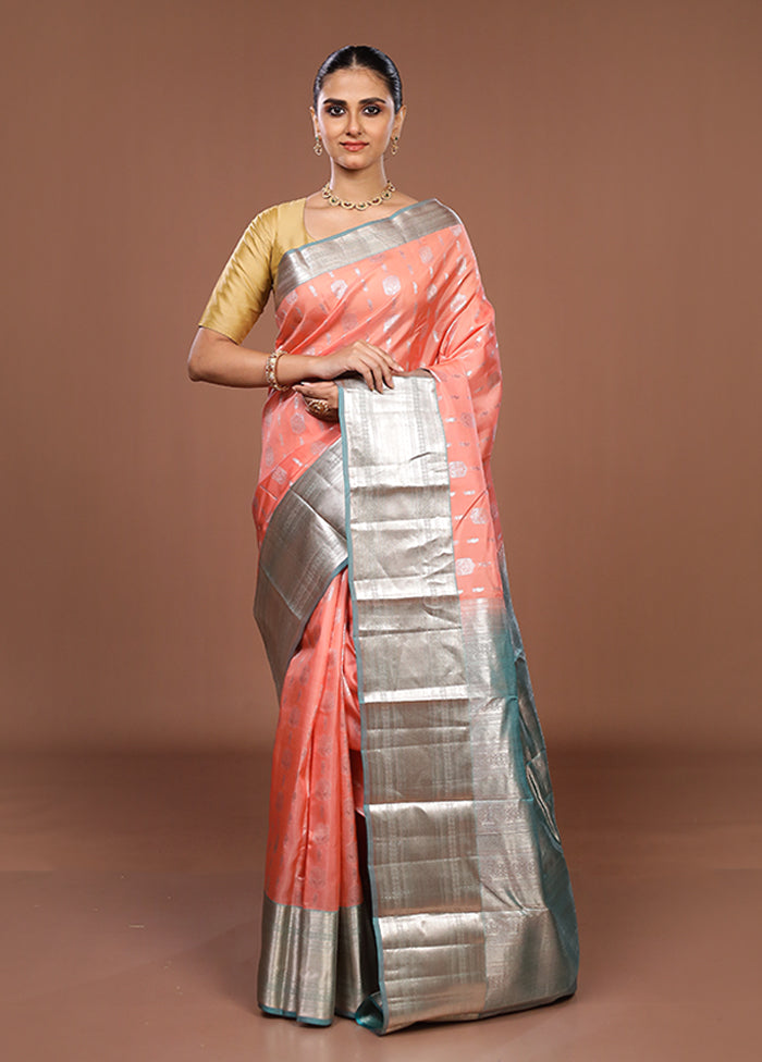 Pink Handloom Kanjivaram Pure Silk Saree With Blouse Piece
