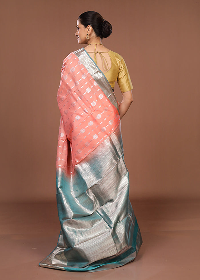 Pink Handloom Kanjivaram Pure Silk Saree With Blouse Piece