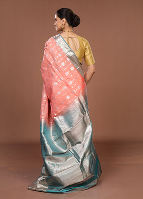 Pink Handloom Kanjivaram Pure Silk Saree With Blouse Piece