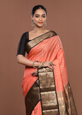 Pink Handloom Kanchipuram Pure Silk Saree With Blouse Piece