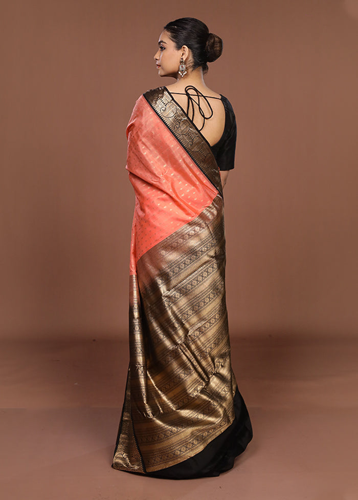 Pink Handloom Kanchipuram Pure Silk Saree With Blouse Piece