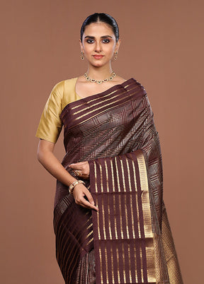 Maroon Handloom Kanjivaram Pure Silk Saree With Blouse Piece