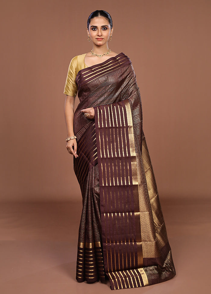 Maroon Handloom Kanjivaram Pure Silk Saree With Blouse Piece