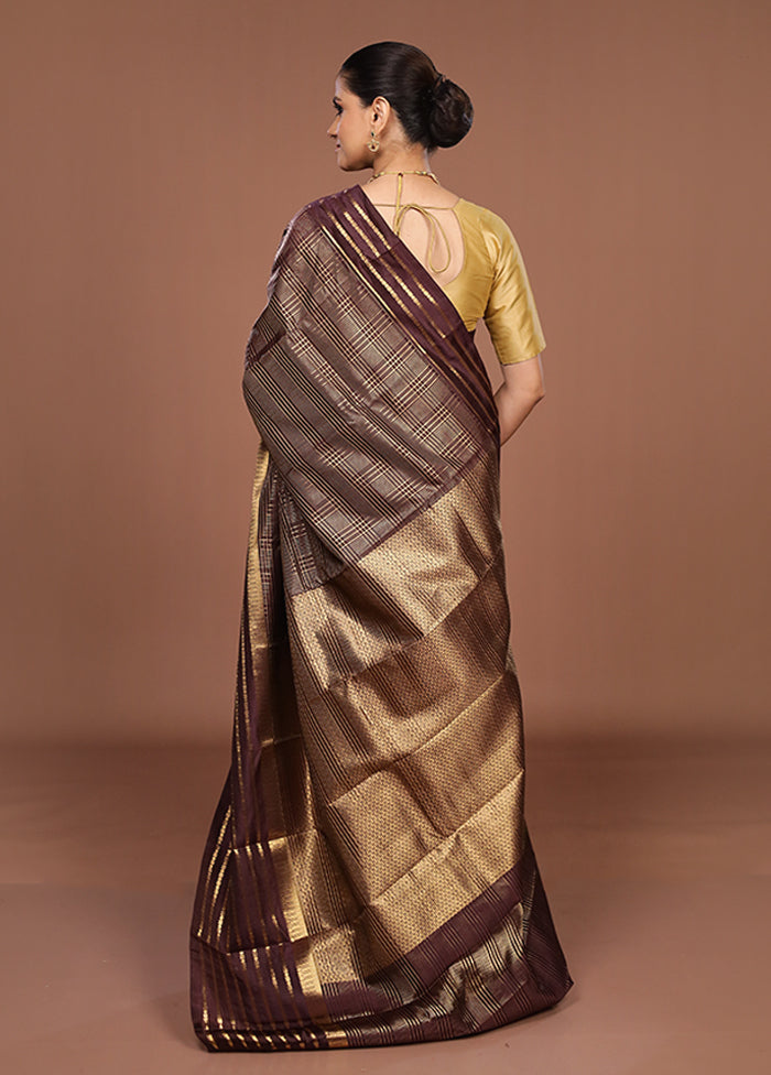 Maroon Handloom Kanjivaram Pure Silk Saree With Blouse Piece