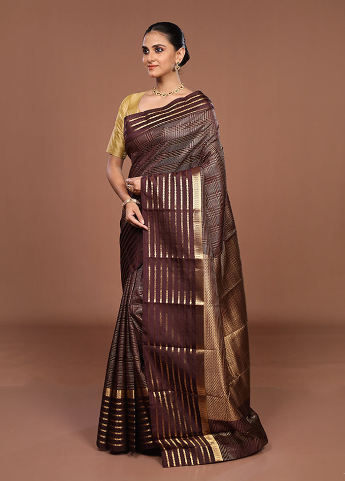 Maroon Handloom Kanjivaram Pure Silk Saree With Blouse Piece