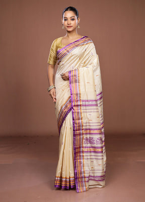 White Garad Silk Saree Without Blouse Piece