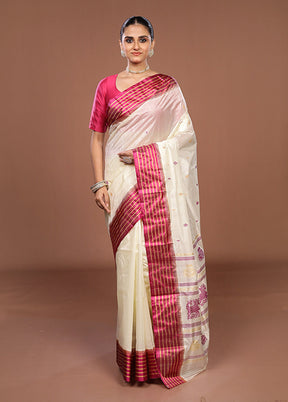 White Garad Silk Saree Without Blouse Piece