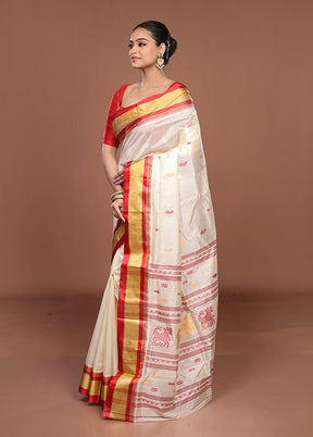 White Garad Silk Saree Without Blouse Piece