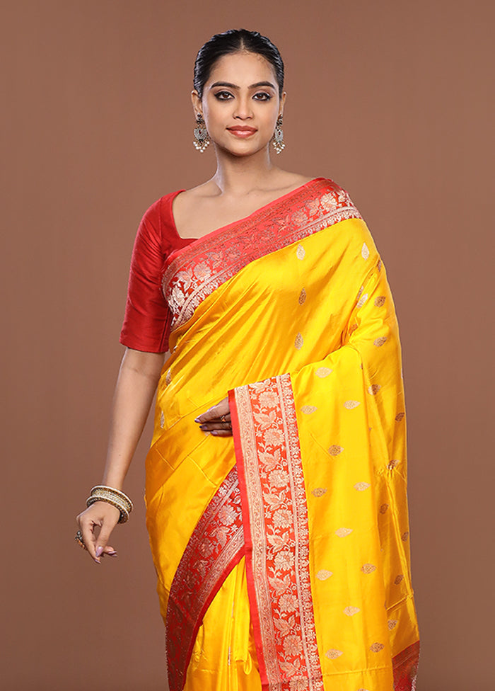 Yellow Handloom Katan Pure Silk Saree With Blouse Piece