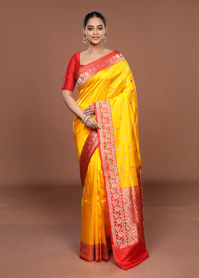 Yellow Handloom Katan Pure Silk Saree With Blouse Piece
