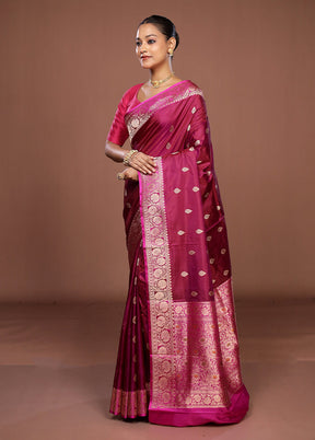 Purple Handloom Katan Pure Silk Saree With Blouse Piece