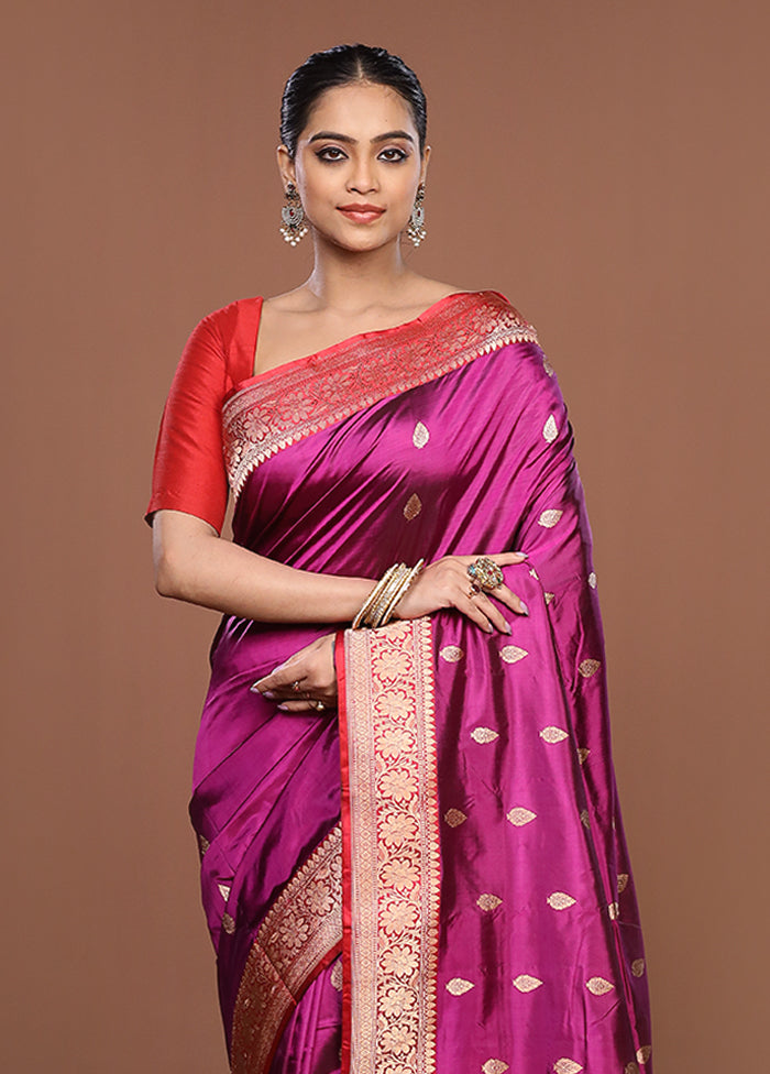 Purple Handloom Katan Pure Silk Saree With Blouse Piece