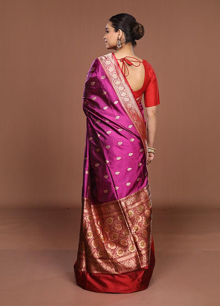 Purple Handloom Katan Pure Silk Saree With Blouse Piece