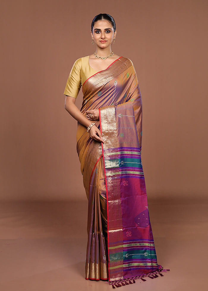 Purple Dupion Silk Saree With Blouse Piece