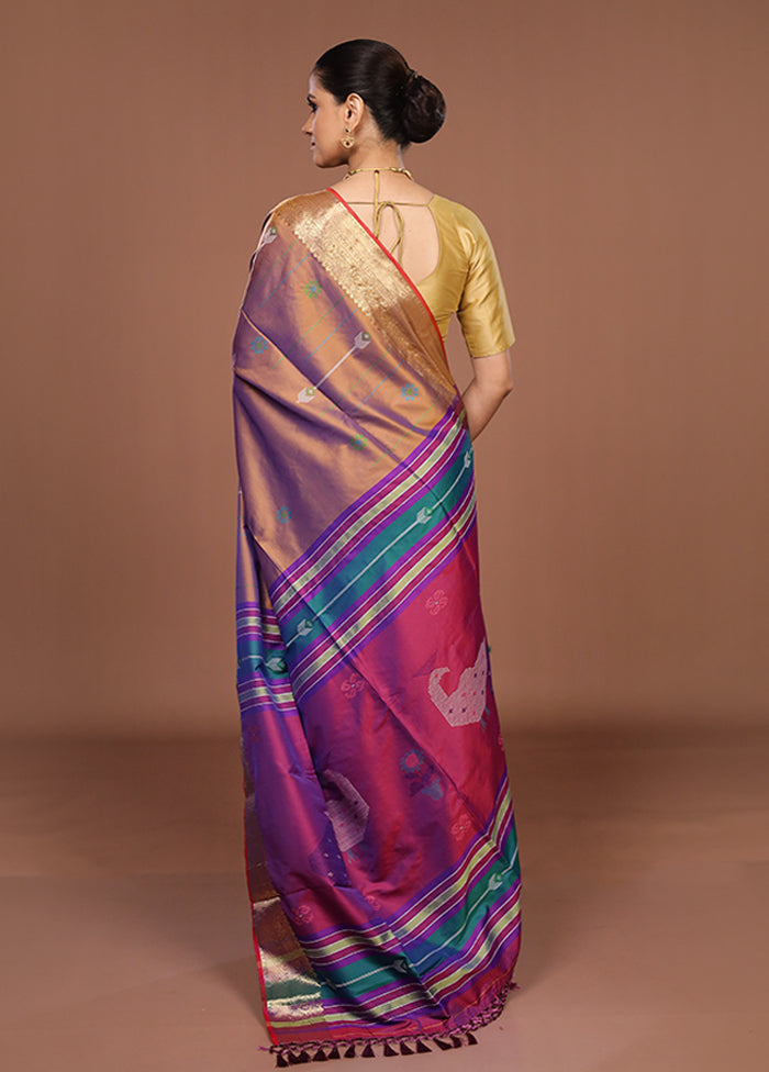 Purple Dupion Silk Saree With Blouse Piece