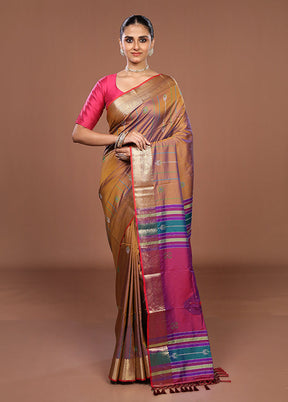 Purple Dupion Silk Saree With Blouse Piece