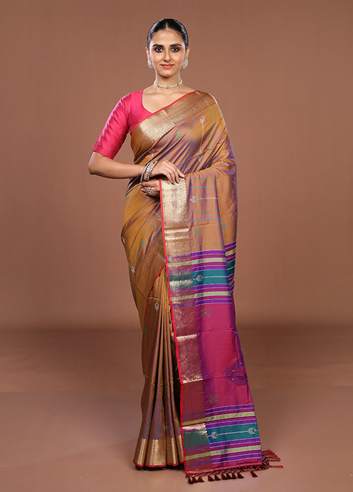 Purple Dupion Silk Saree With Blouse Piece