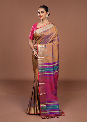 Purple Dupion Silk Saree With Blouse Piece