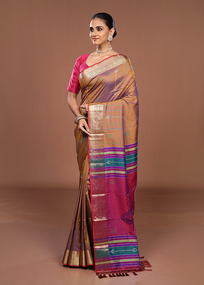 Purple Dupion Silk Saree With Blouse Piece