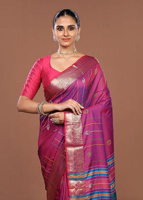 Blue Dupion Silk Saree With Blouse Piece