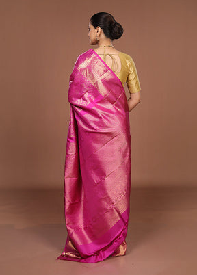 Pink Handloom Kanchipuram Pure Silk Saree With Blouse Piece