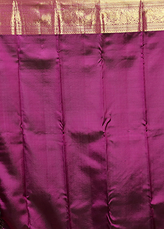 Purple Handloom Kanchipuram Pure Silk Saree With Blouse Piece