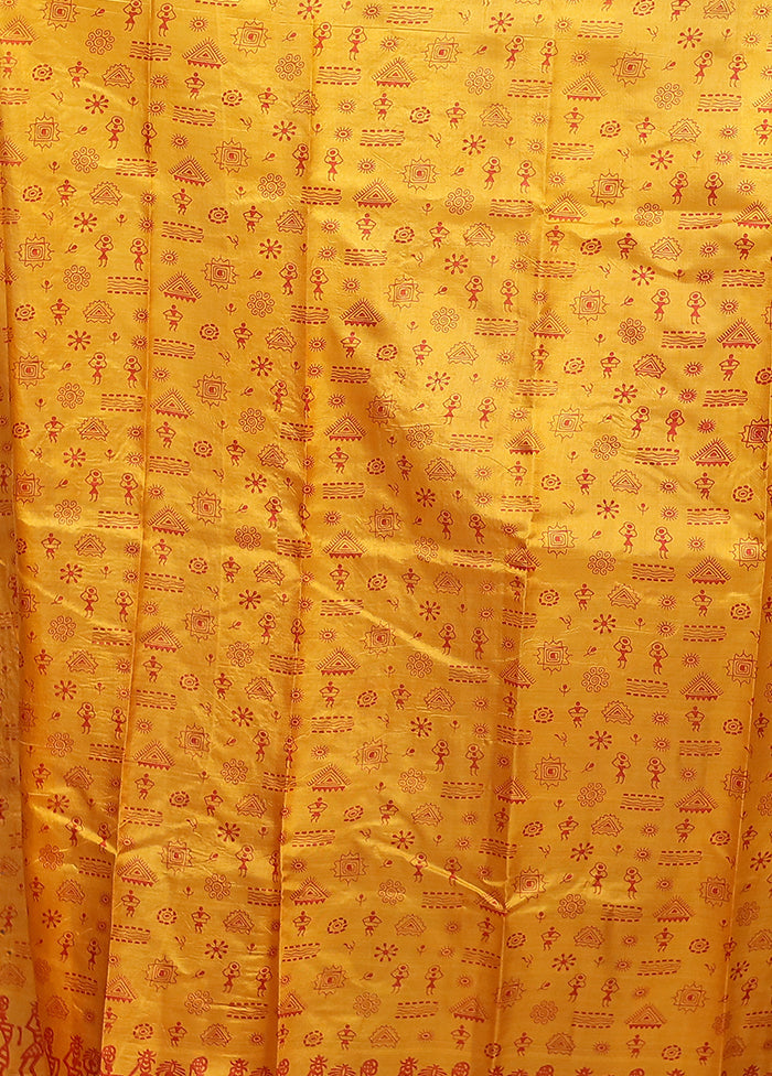 Cream Printed Pure Silk Saree Without Blouse Piece