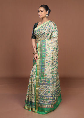 Cream Printed Pure Silk Saree Without Blouse Piece