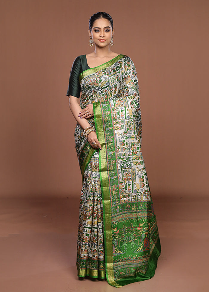 Cream Printed Pure Silk Saree Without Blouse Piece