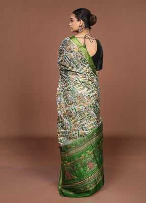 Cream Printed Pure Silk Saree Without Blouse Piece