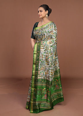 Cream Printed Pure Silk Saree Without Blouse Piece