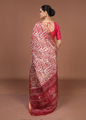 Cream Printed Pure Silk Saree Without Blouse Piece