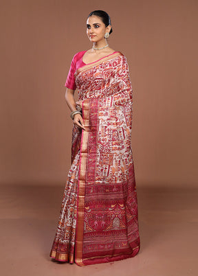 Cream Printed Pure Silk Saree Without Blouse Piece