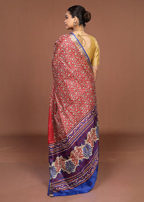 Red Printed Pure Silk Saree Without Blouse Piece
