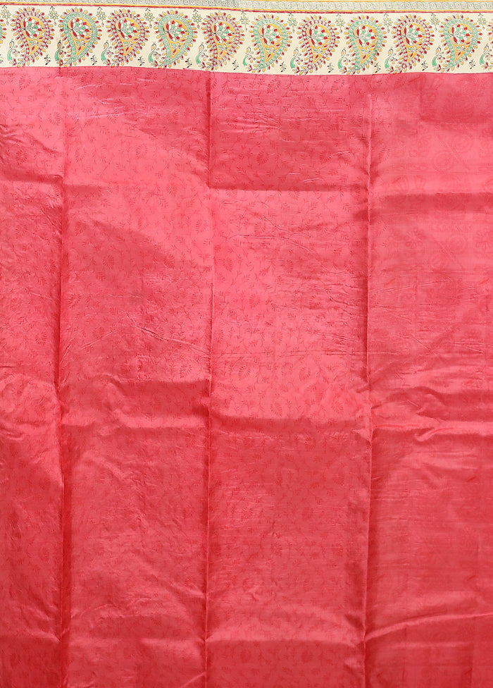 Pink Printed Pure Silk Saree Without Blouse Piece