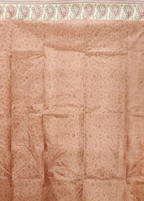 Cream Printed Pure Silk Saree Without Blouse Piece