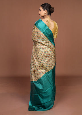 Cream Printed Pure Silk Saree Without Blouse Piece