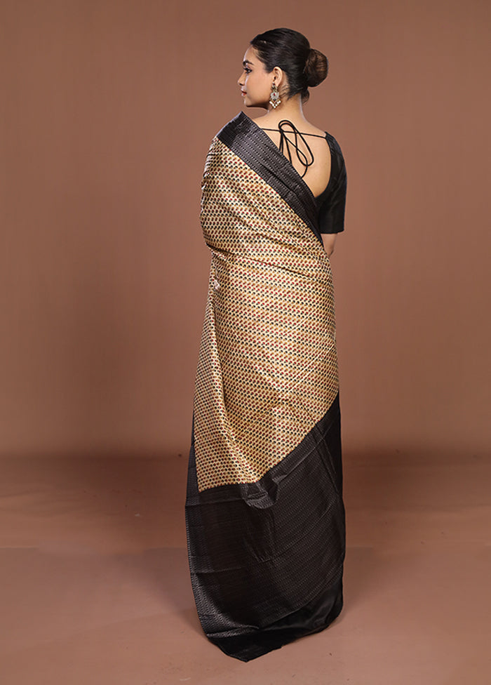 Cream Printed Pure Silk Saree Without Blouse Piece
