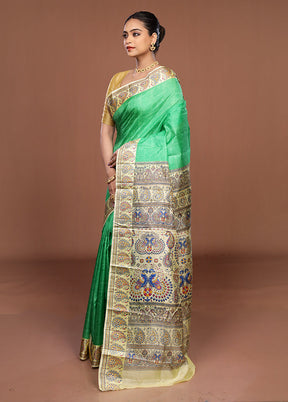 Green Printed Pure Silk Saree Without Blouse Piece