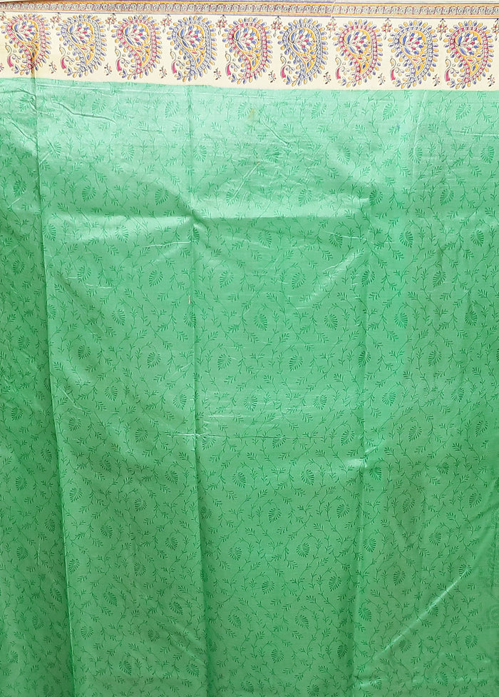 Green Printed Pure Silk Saree Without Blouse Piece