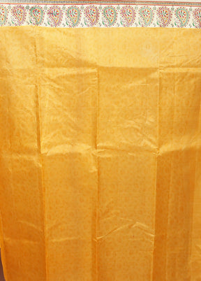 Yellow Printed Pure Silk Saree Without Blouse Piece