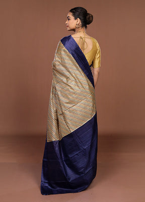 Cream Printed Pure Silk Saree Without Blouse Piece