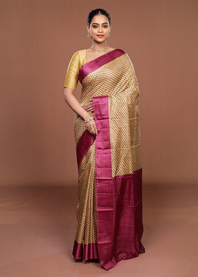 Cream Printed Pure Silk Saree Without Blouse Piece
