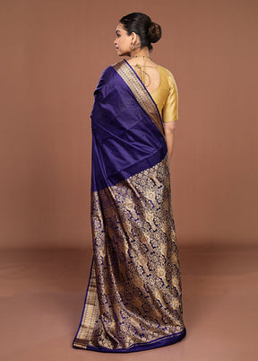 Blue Printed Pure Silk Saree Without Blouse Piece